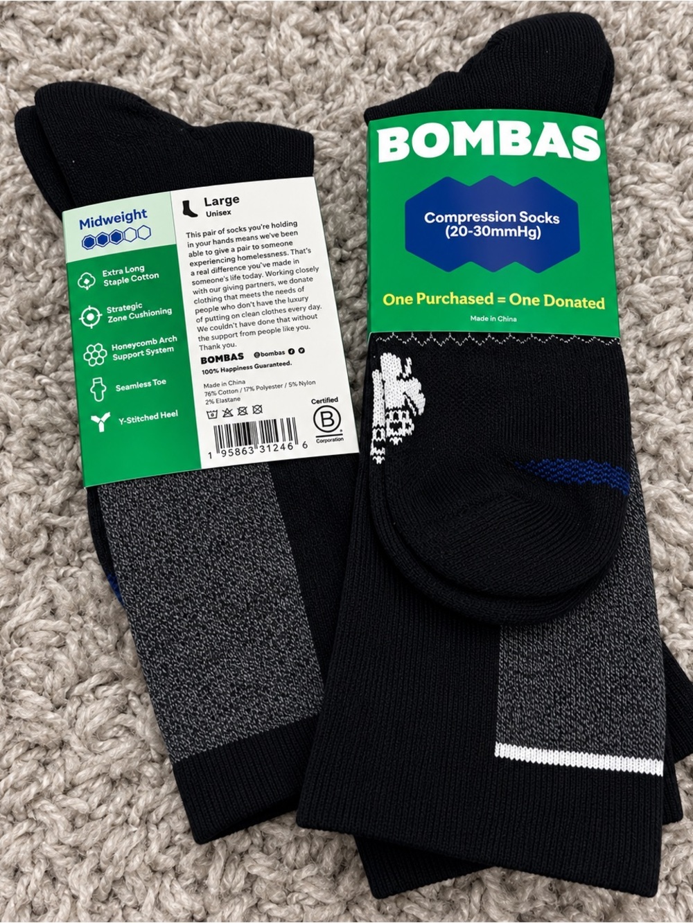 Bombas Compression Socks 20-30 mmHg Knee High Large 2 Pair Bundle NWT